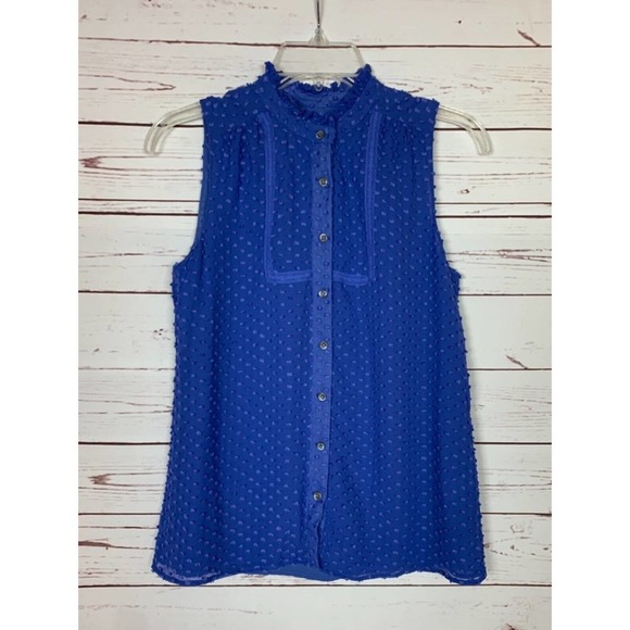 J. Crew Tops - J.Crew Women's Size 2 Bright Blue Silk Blend Lace Sleeveless Button Top Blouse